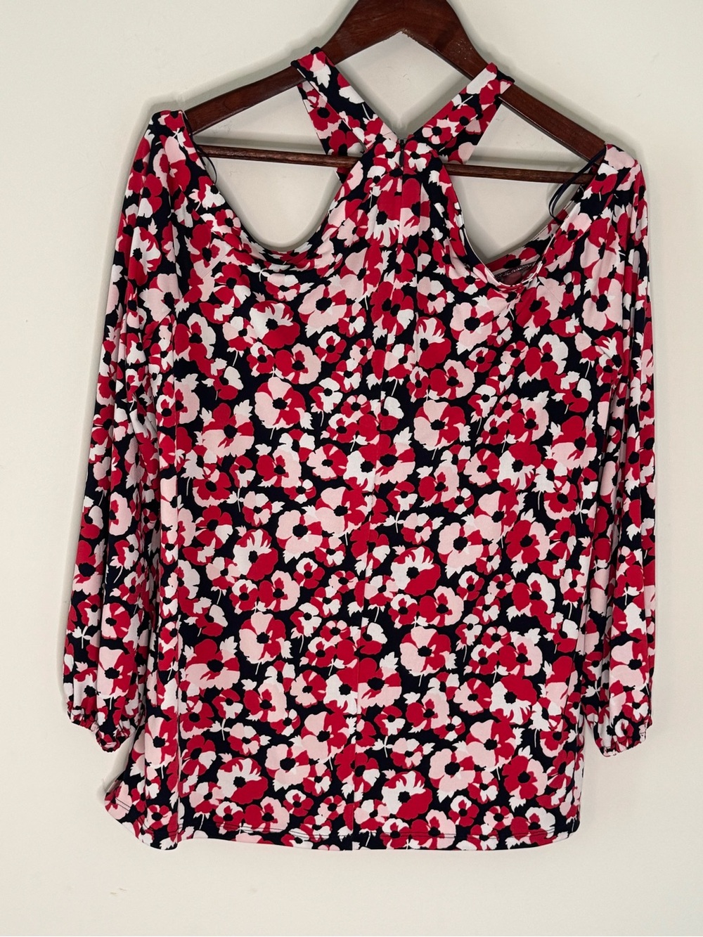 MICHAEL Michael Kors Black, Red & Pink Floral Cold-Shoulder Top